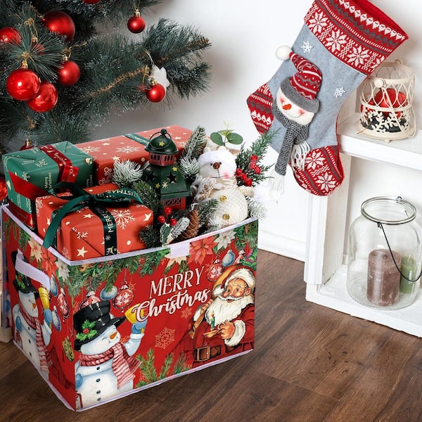 Xmas Decorative Christmas Foldable Storage Bin with Lid and Carrying Handle for Organizing Closet Home (Santa Claus)