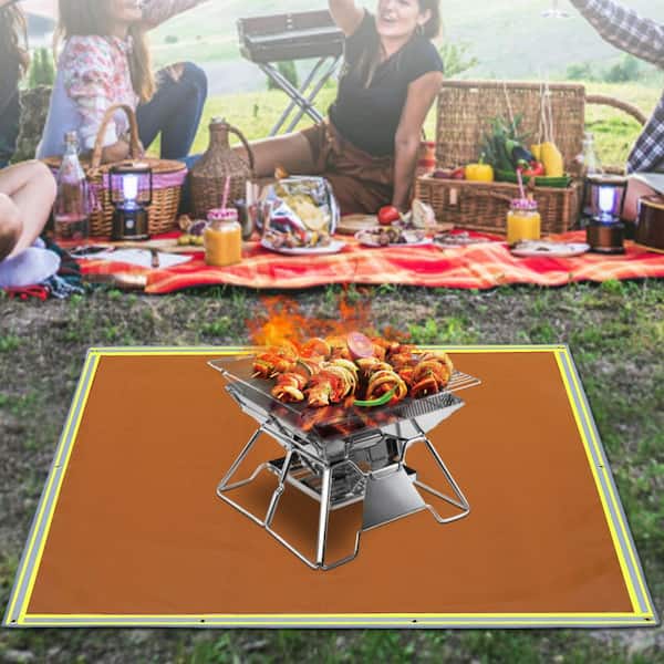 VEVOR Emergency Fire Pit Mat 67 in. x 60 in. Welding Blanket 1022°F Fiberglass with 10 Steel Grommets for BBQ Oven Stove