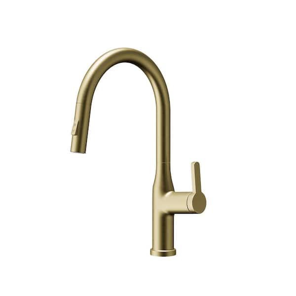 Single Handle Pull-Down 16.53 H Kitchen Faucet with 360° Spout Swivel Dual-Function Sprayer in Brushed Gold