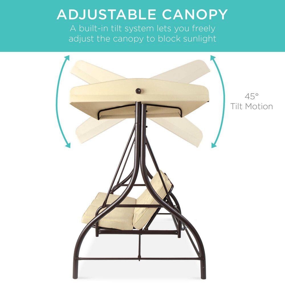 Ivory 3-Seat Outdoor Steel Canopy Swing Glider with Cushions