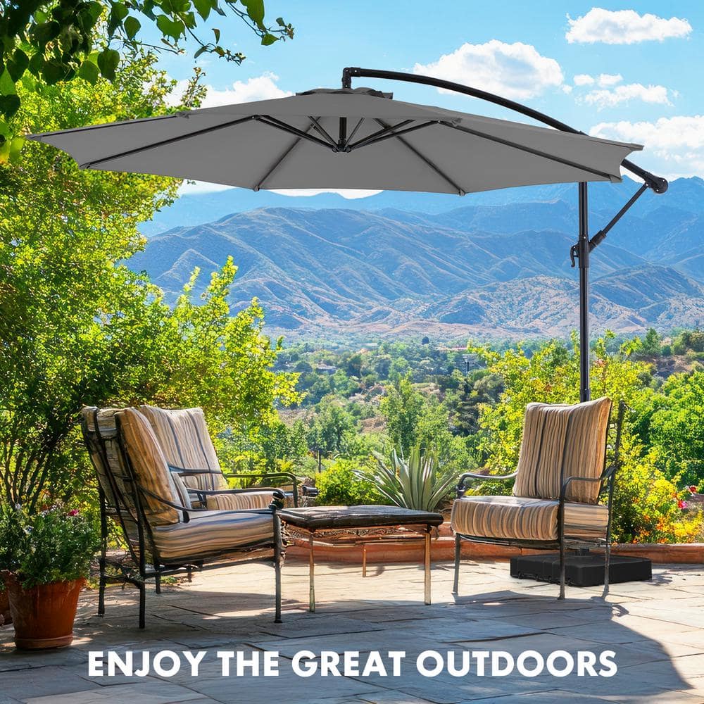10 ft Gray Polyester Cantilever Patio Umbrella with Metal Frame