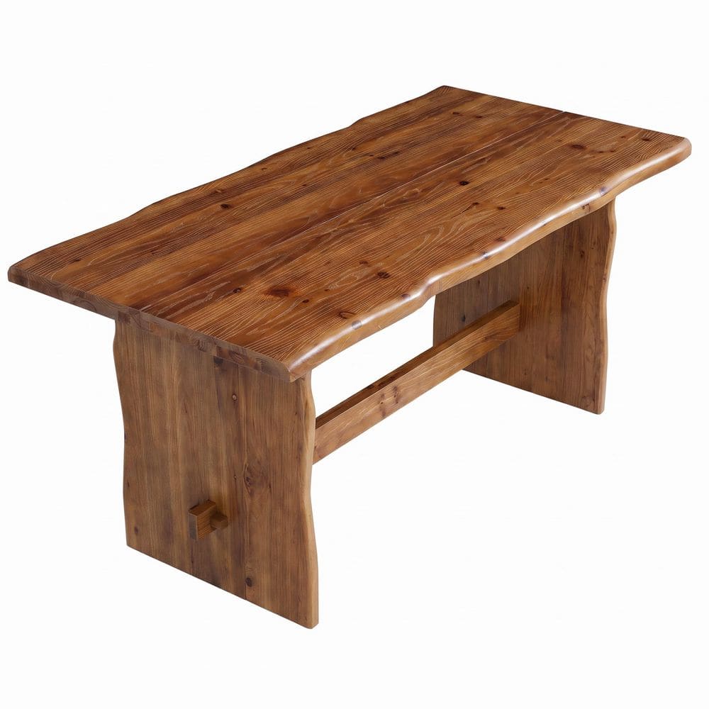 Roesler Farmhouse Brown Solid Wood 63 in. Double Pedestal Rectangle Dining Table with Lives Edges Seats 6