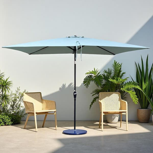 6 ft. x 9 ft. Patio Market Umbrella Outdoor Waterproof Umbrella with Crank and Push Button Tilt in Frosty Green