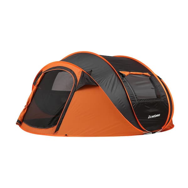 9 ft. x 4 ft. Orange Pop Up Camping Tent, 4-6 Person Portable Instant Tent with 2 Doors and Mesh Windows
