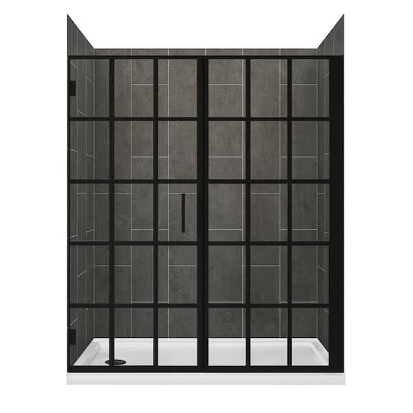 null Marina 60 in. L x 32 in. W x 78 in. H Left Drain Alcove Shower Stall/Kit in Slate with Matte Black Trim