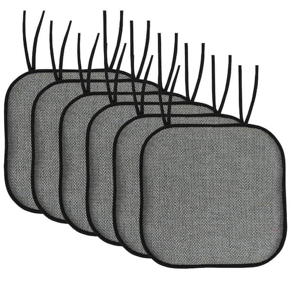 Sweet Home Collection Cameron Square Memory Foam 16 in.x16 in. Non-Slip Back, Chair Cushion with Ties (6-Pack), Black/Sage/Blue