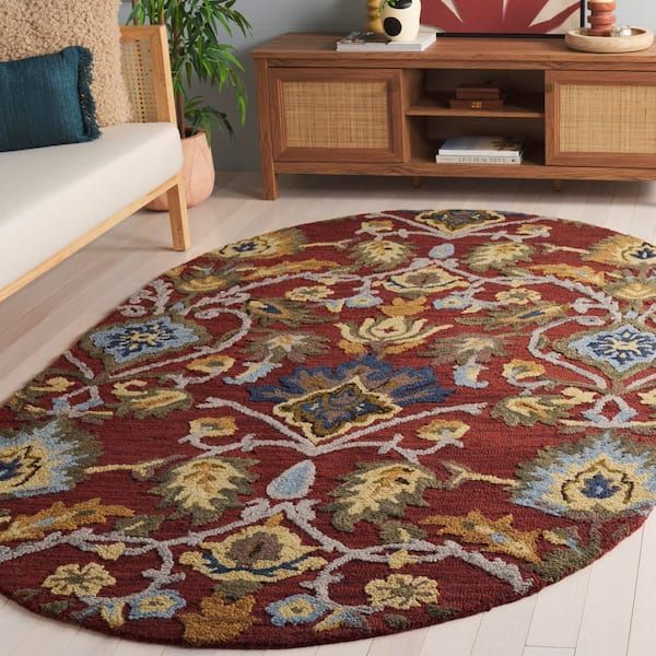 Blossom 3 ft. x 5 ft. Oval Red/Multi Geometric Floral Area Rug