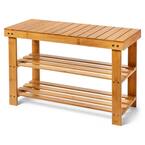 17.7 in. H 6-Pair Natural Bamboo Shoe Rack Bench 3-Tier Storage Shelf