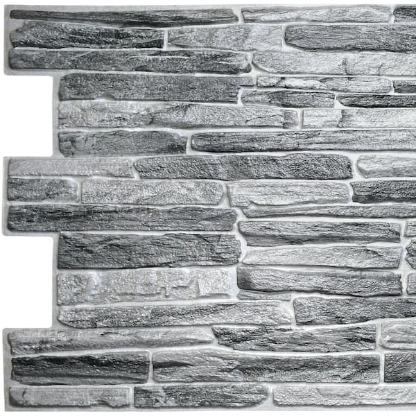 Dundee Deco 3D Falkirk Retro 1/100 in. x 39 in. x 20 in. Dark Grey Faux Slate PVC Decorative Wall Paneling (10-Pack)