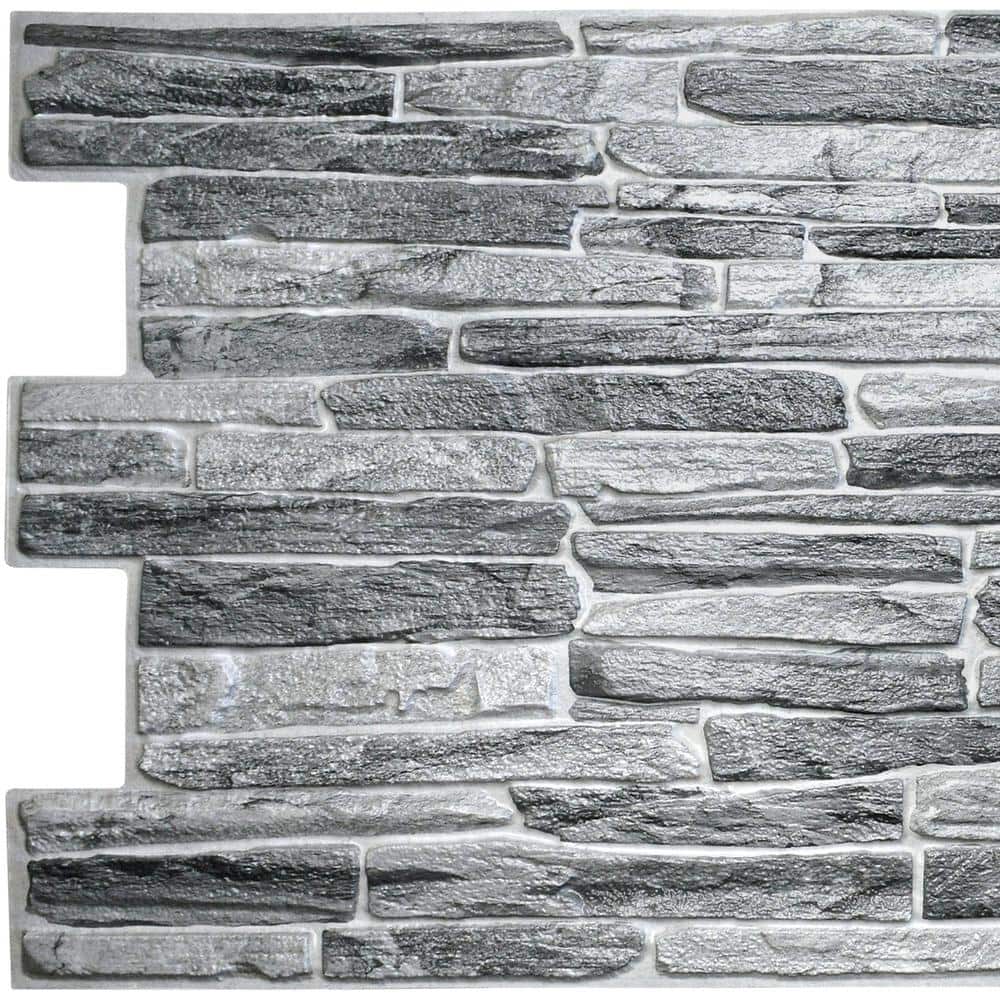 3D Falkirk Retro 39 in. x 20 in. Dark Grey Faux Slate PVC Decorative Wall P