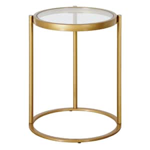Duxbury 16 in. Brass Round Side Table with Glass Top