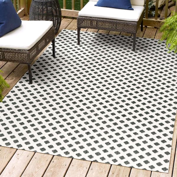 Rabat High-Low Pile Mini-Diamond Trellis White/Black 8 ft. x 10 ft. Indoor/Outdoor Area Rug