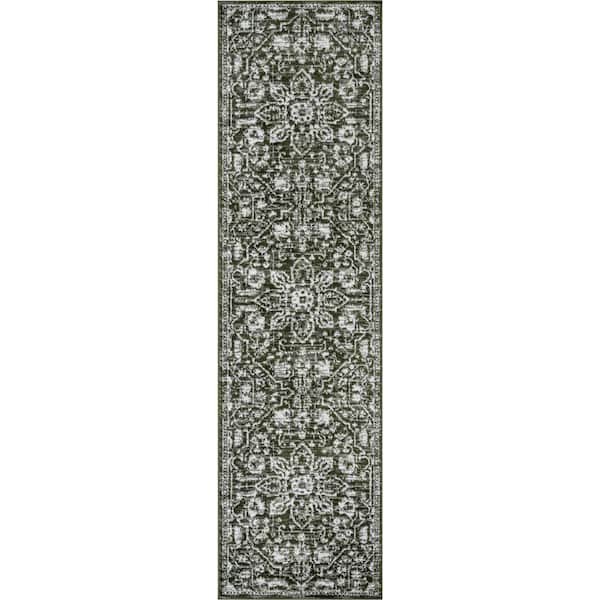 Dazzle Disa Vintage Distressed Oriental Medallion Green 2 ft. 7 in. x 9 ft. 10 in. Runner Rug