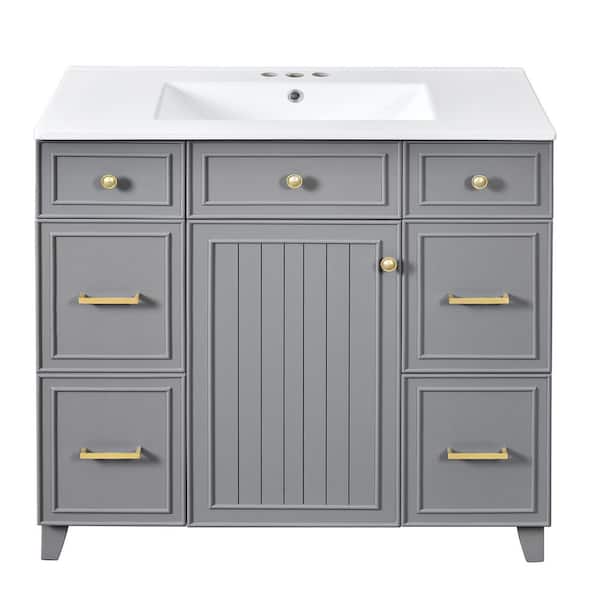 Unbranded 36 in. W x 18 in. D x 34 in. H Freestanding Bath Vanity in Gray with White Cultured Marble Top