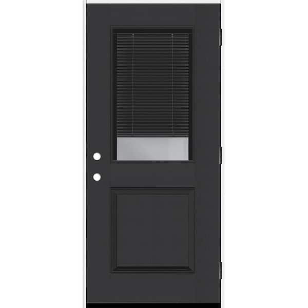 Legacy 36 in. x 80 in. 1/2 Lite Clear Glass Noir Miniblind LHOS Black Finish Fiberglass Prehung Door w/4-9/16 in. Jamb