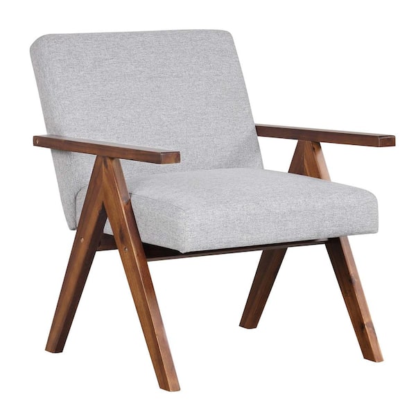Costway Grey Sponge Accent Chair with Solid Acacia Wood Frame