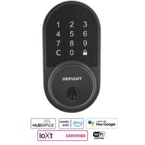 Round Aged Bronze Smart Wi-Fi Deadbolt Powered by Hubspace