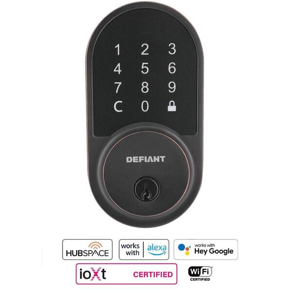 Defiant Round Aged Bronze Smart WiFi Deadbolt Powered by Hubspace