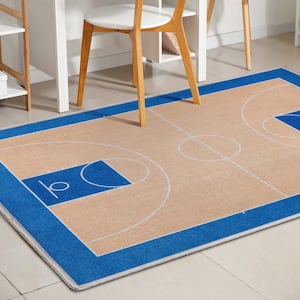 Apollo Basketball Modern Sports Tan Blue 3 ft. 3 in. x 5 ft. Area Rug