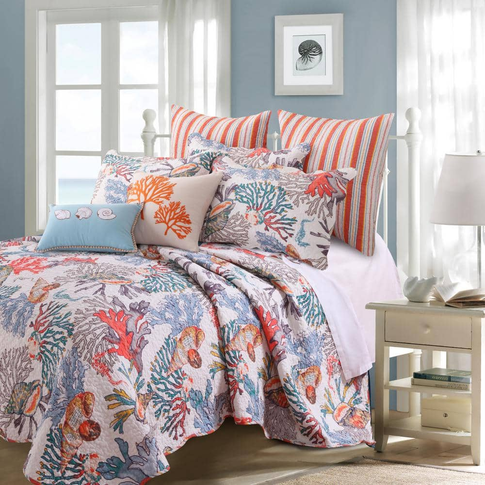 UPC 636047370013 product image for Barefoot Bungalow Atlantis Coral 5-Piece Coastal Cotton Blend Bonus Full/Queen Q | upcitemdb.com