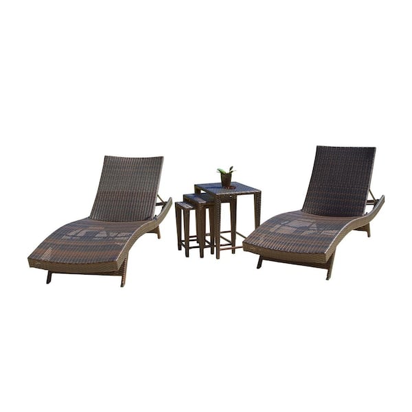 Noble House Salem Brown Faux Rattan Outdoor Patio Chaise Lounge (Set of 5)