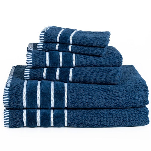 Lavish Home 6-Piece Navy 100% Cotton Rice Weave Towel Set
