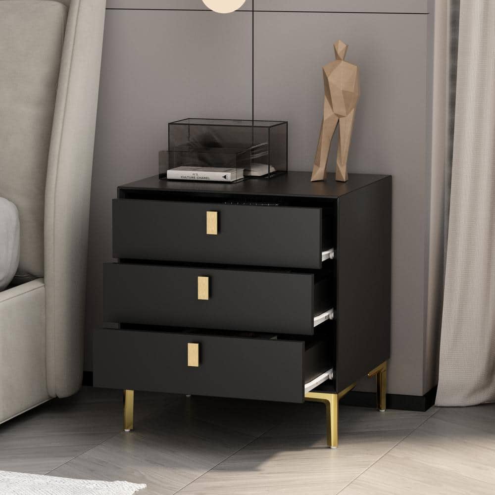 Luxurious Black and Gold Steel 3-Drawer End Table