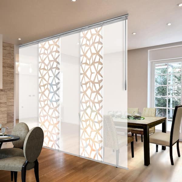 EMOH Whittaker 58 in. - 110 in. W x 94 in. L Adjustable 5- Panel White Single Rail Panel Track with 23.5 in. Slates