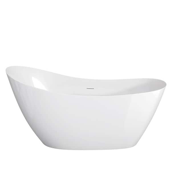 63 in. x 29.5 in. High-Back Freestanding Soaking Bathtub Acrylic Slipper Tub in White with Overflow and Center Drain