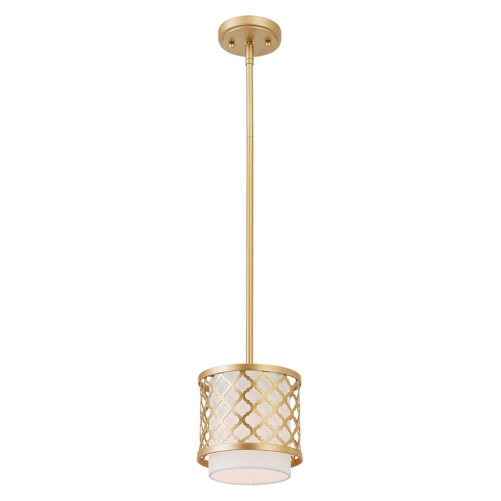 Arabesque Soft Gold Mini Pendant with Off-White Fabric Shade