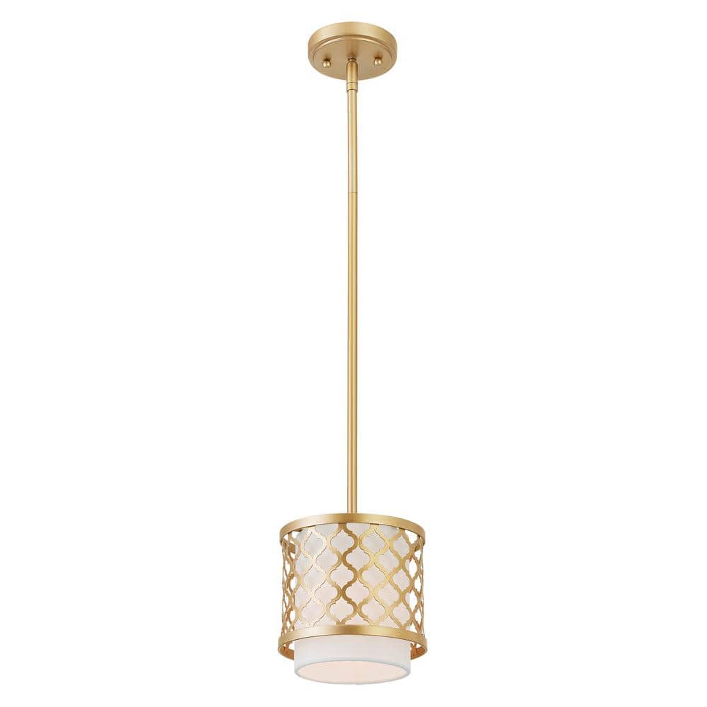 Arabesque Soft Gold Mini Pendant with Off-White Fabric Shade