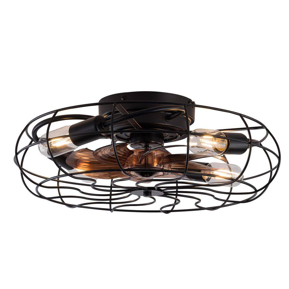 19 in. Black and Brown Standard Ceiling Fan with Light, Low Profile Caged Fan Light, Flush Mount, Bulbs not Included price history on PriceWatchPro