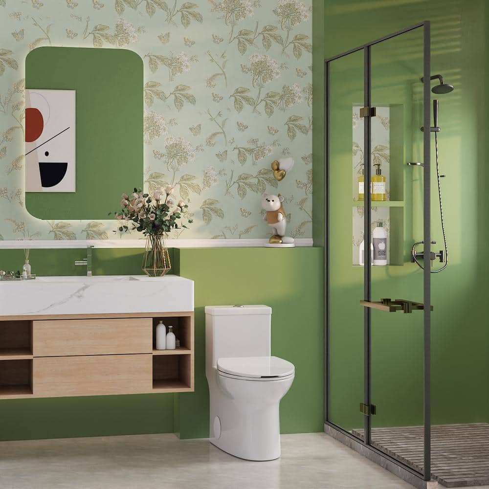 White Ceramic Dual Flush Elongated One-Piece Toilet