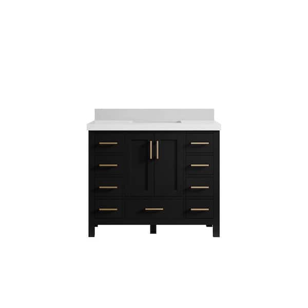 Willow Collections Malibu 42 in. W x 22 in. D x 36 in. H Single Sink Bath Vanity in Black with 2 in. Carrara Qt. Top