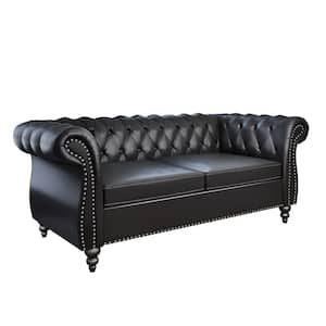 Black 62 in. Faux Leather 2-Seater Loveseat