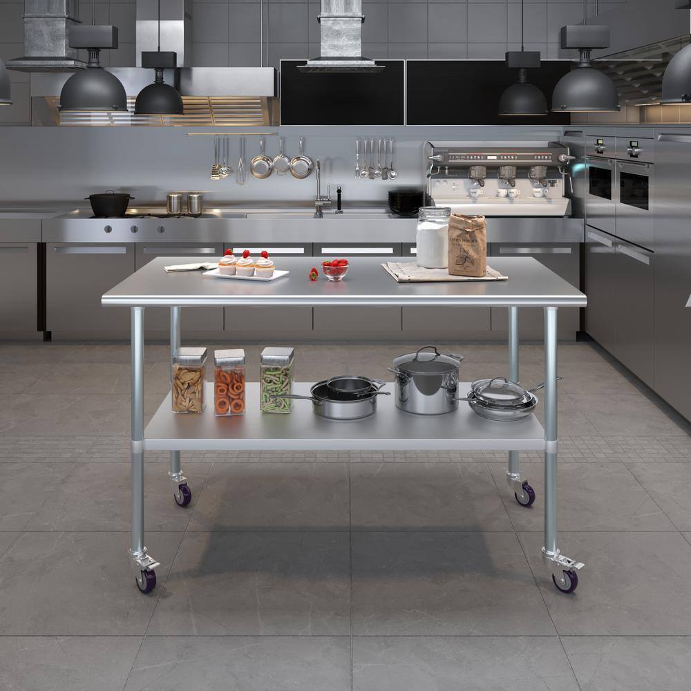 60" Stainless Steel Work Table with Undershelf and Casters