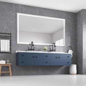 60 in. W x 48 in. H Rectangular Frameless Dimmable Anti-Fog Wall Bathroom Vanity Mirror in White