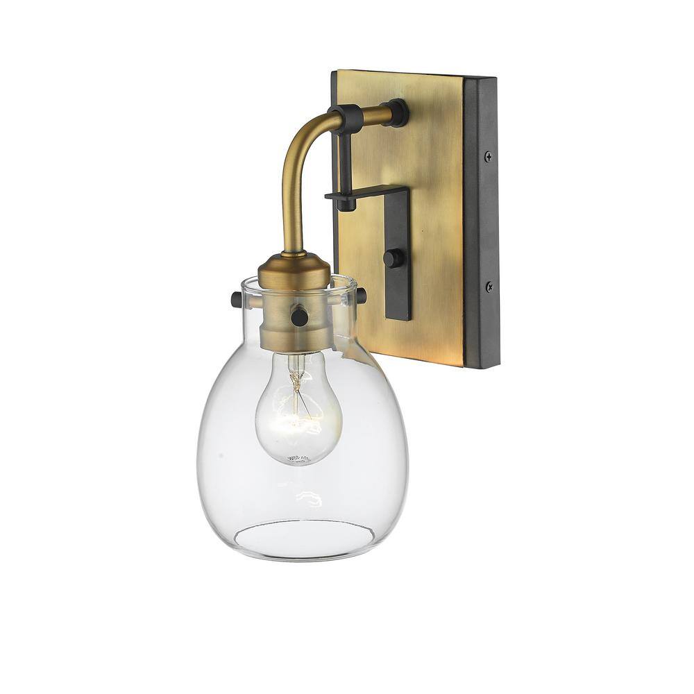 Kraken Matte Black and Olde Brass Finish Wall Sconce with Clear Glass Shade