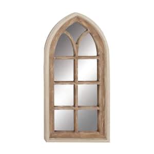 35 in. x 26 in. Window Pane Inspired Arched Framed Brown Wall Mirror with Arched Top and Distressing