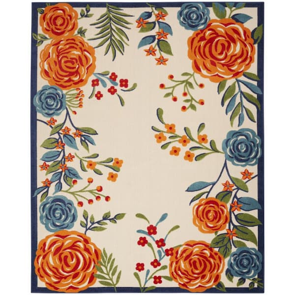 HomeRoots Ivory, Blue 6 X 9 ft. Woven Polypropylene Rectangle Indoor/Outdoor Area Rug