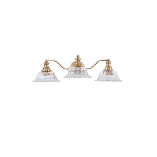 24 in. W 3-Light Vanity Light for Bathroom Modern Gold Wall Sconce with Glass Shade for Mirror, E26, No Bulbs Included