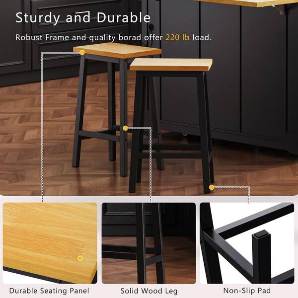 Zeus & Ruta Black Wood 53 in. W Large Rolling Kitchen Island