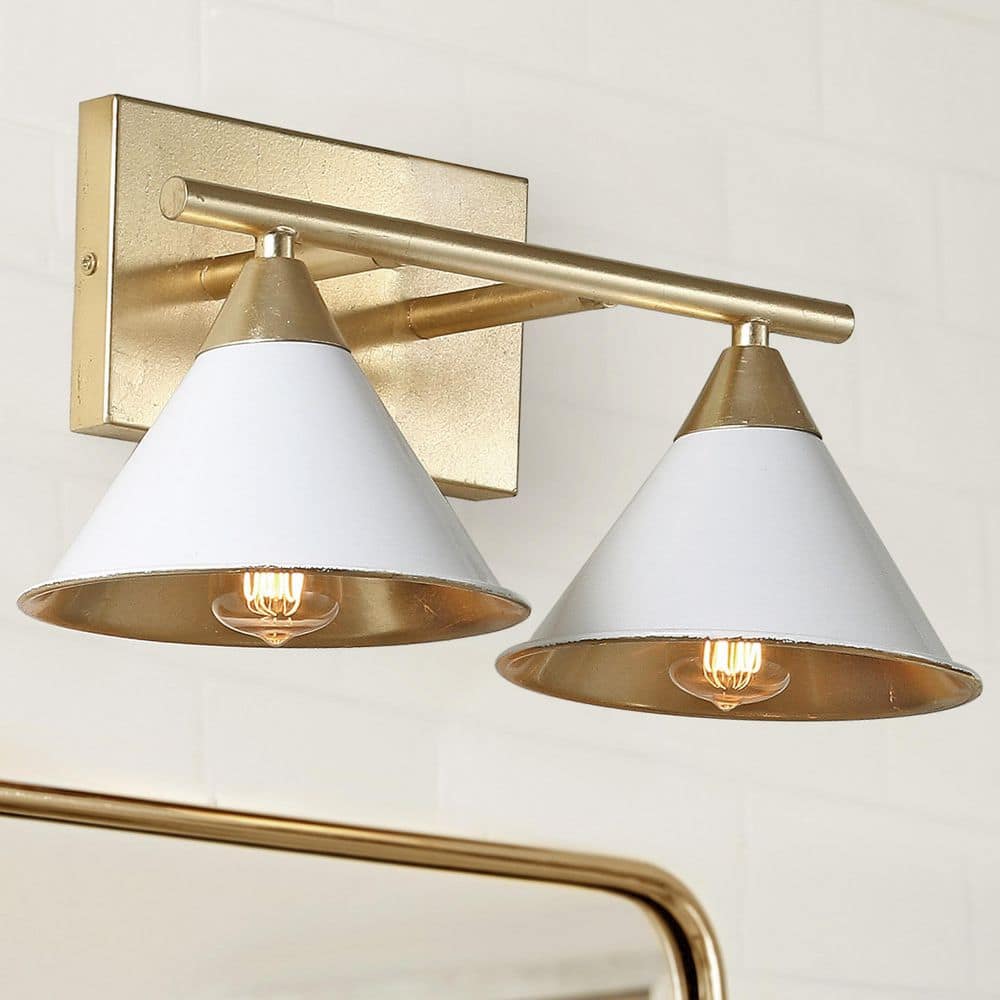 JONATHAN Y Yvette 16 in. 2-Light White/Gold Metal Vanity Wall Light ...