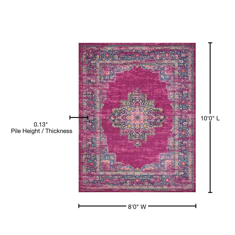 Traditional Floral Medallion 8' x 10' Blue and Purple Area Rug