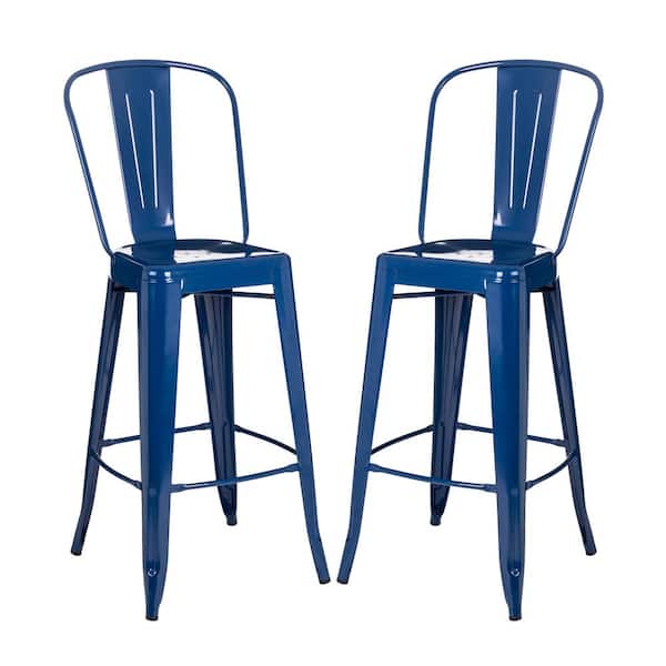 Glitzhome S/2 45.67 in. H Navy Blue Metal Bar Stool