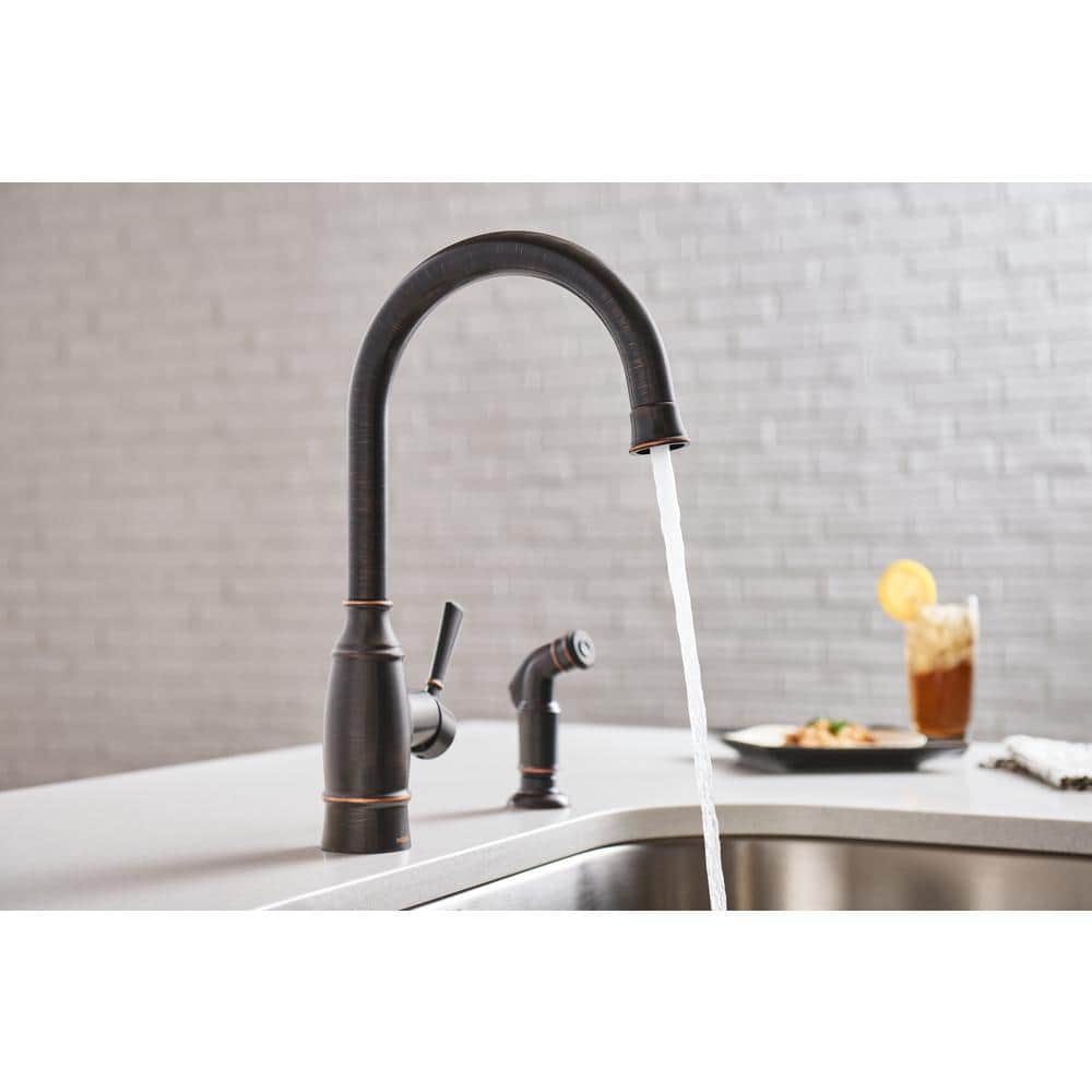 Mediterranean Bronze Single-Handle Kitchen Faucet with Side Sprayer
