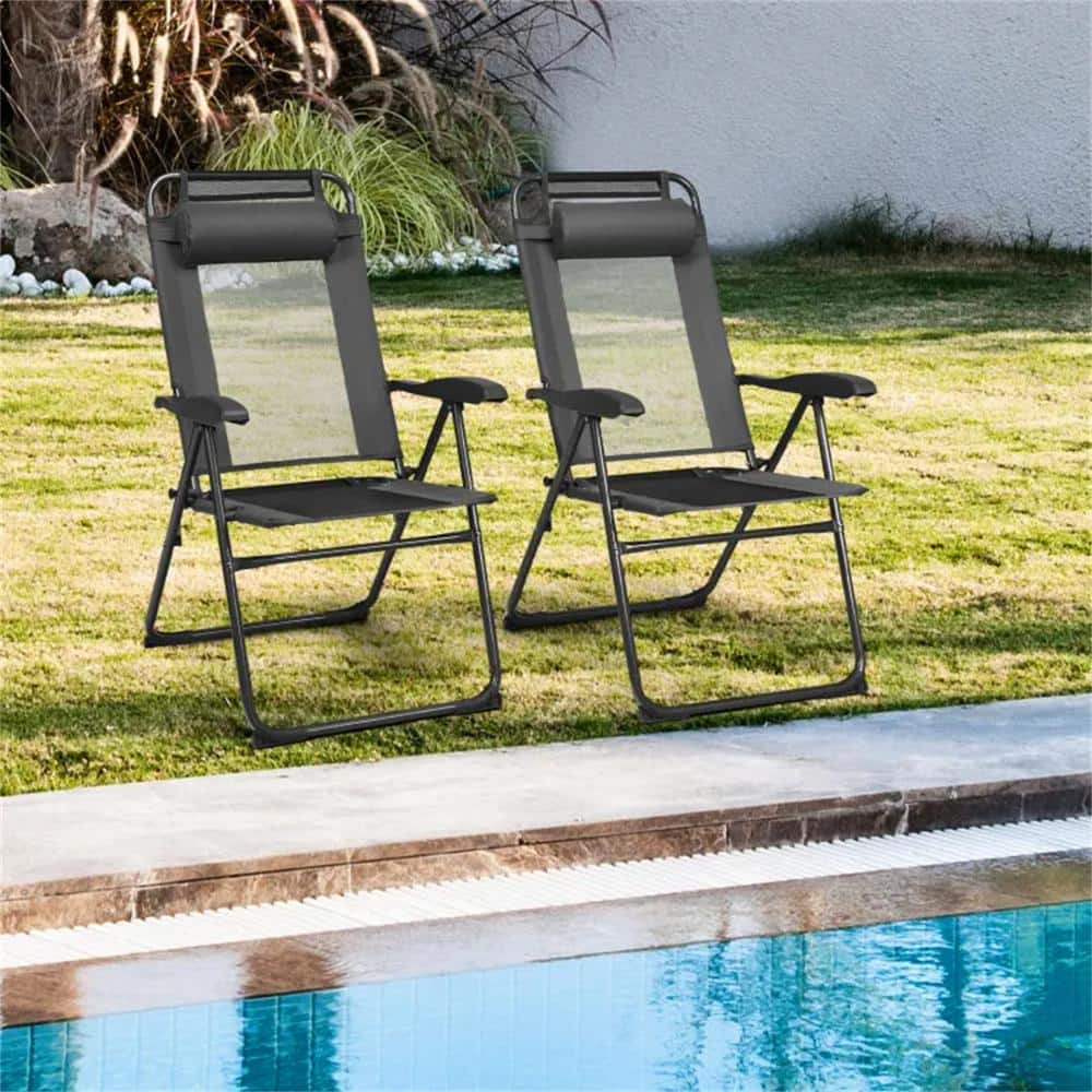 Folding Gray 2-Piece Metal Outdoor Lounger