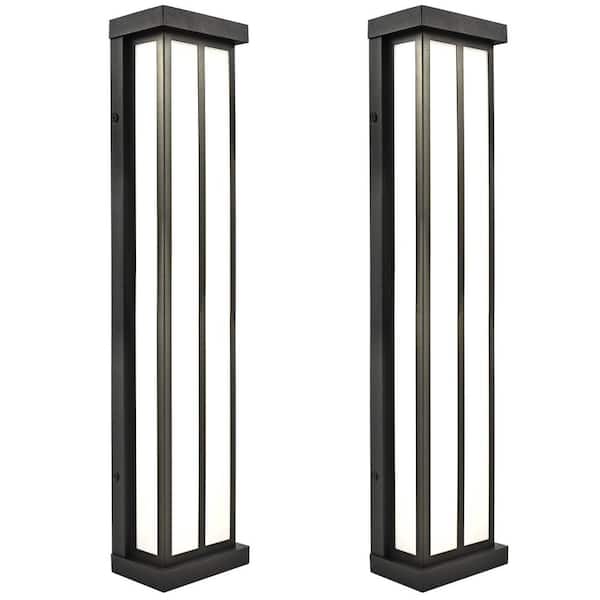 LUXRITE 24 in. Black Outdoor LED Wall Sconce Light Fixture 3CCT 3000K/5000K 26-Watt ETL Listed IP65 Waterproof (2-Pack)