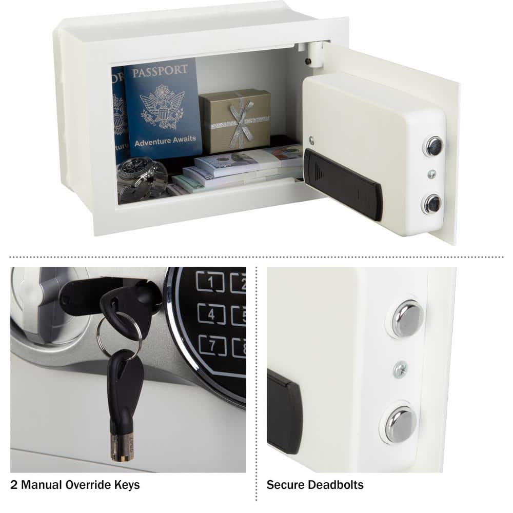 White Digital In-Wall Safe with Keypad and Override Key