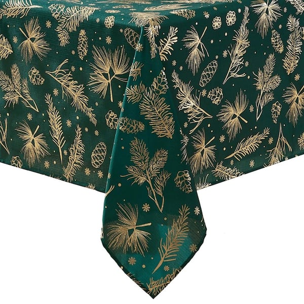 Threadmade Home Pine Foil Fabric Holiday Tablecloth, Green - 60"W x 84"L